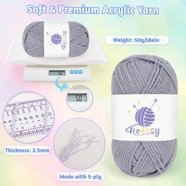 Reessy 10 Pack Knitting Wool Acrylic Yarn Crochet Yarn Set, Super Soft 5 Ply Grey-Blue Wool for Crochet Knitting and Crafts, 10 x 50g Crochet Yarn for Amigurumi Projects Handcrafts