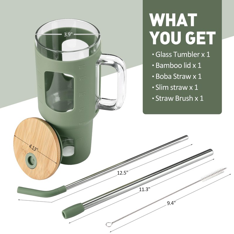 WINSA Glass Tumbler with Straw and Lid, 40 oz glass