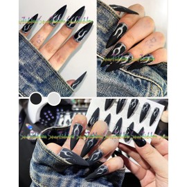 HAND-PAINTED Short Matte Press on Nails Medium Length Stick on Nails Shoot Nail Art Long Nails Almond Press on Nail Kit with Nail Glue on Nails Coffin False Nail Set Fake Nail (X-Small, Style 14)