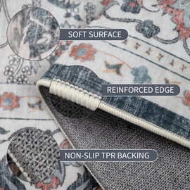 Dotiiorug Boho Washable Area Rug for Living Room,5x7 Low Pile Non Slip Carpet Kitchen Dining Room Soft Indoor Stain Resistant Bedroom Rugs Non-Shedding Beige/Green/Red