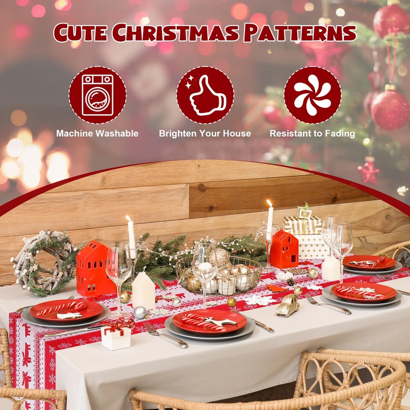 Christmas Table Runner, 35*180cm Red Table Runner with Snowflake &