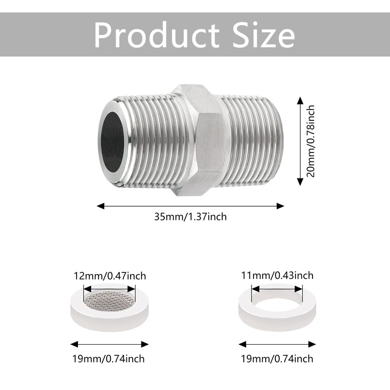 WestCH 1/2 Inch Shower Hose Adapter Stainless Steel Double Nipple