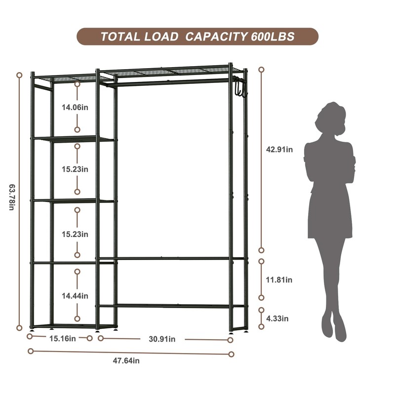 Wardrobe Closet, Portable Clothing Rack for Hanging Clothes, Free Standing