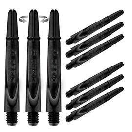 Harrows Darts 3 x Sets of Carbon 360 Dart Stems - 9 Dart Shafts in Total - Medium, Midi & Short (Black, Short)