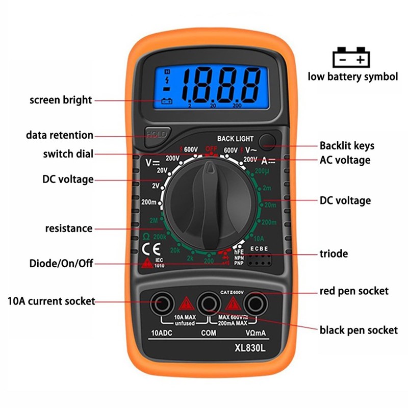 Multímetro Digital Profesional, Voltimetro Amperimetro, Medidor de Corriente Voltaje AC/DC,