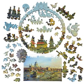Wooden Jigsaw Puzzle for Adults - Uniquely Shaped Pieces - Made in The USA by FoxSmartBox - 370 Pieces - London from The River Thames