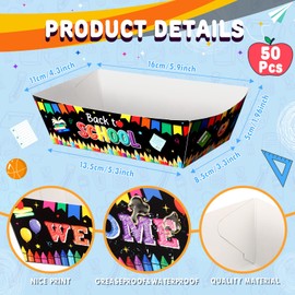 Dispowreath 50 Set Back to School Food Trays with Wax Paper Trays Disposable Nacho Snack Boats Paper Food Holder for Welcome First Day of School Party Supplies Decoration