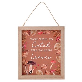 Widdop and Co. - Country Living - Rectangular Hanging Wooden Plaque "Catch The Falling Leaves". Autumnal Home Décor Gifting Decorative Signage for Living Room, Kitchen or Bedroom. H: 17cm x W: 15cm.