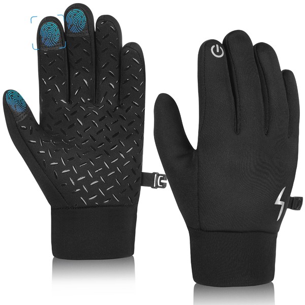 JIAN YA NA Winter Kids Touch Screen Gloves: Waterproof Fleece Warm Mittens Running Soccer Rugby Sports Finger Gloves for 8-10 Years Old Kid Youth Black