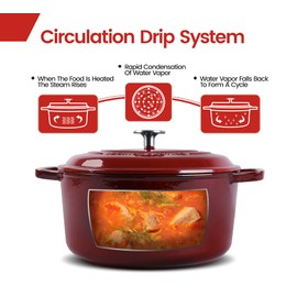 EDGING CASTING Enameled Cast Iron Dutch Oven Pot With Lid, Dutch Oven for Sourdough Bread Baking Round Pot Dule Handle, 6 Quart, Wine Red