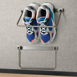BOYISEN RV Shoe Storage, Foldable Save Space Camper Shoe Rack, Wall Mounted Shoe Holder for RV, 12" Aluminum Travel Trailers Organizer Accessories for Various Shoes (2 Pack)