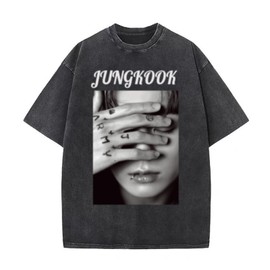 Jungkook Washed Vintage T-Shirt, Cotton Tee, Support Loose Street-Style Unisex Shirt for Fans