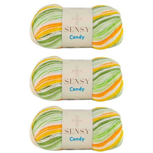 3 Skeins of Sensy Candy Yarn, 3.5 oz, 251 Yards,