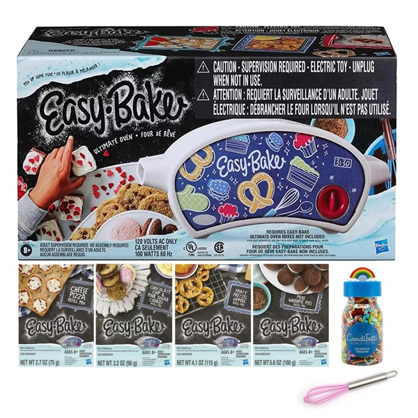 Easy Bake Oven Easy Bake Ultimate Oven Baking Bundle (Oven + Chocolate Chip & Pink Sugar Cookies, Pretzel, Mini Whoopie, Cheese Pizza Mixes + Rainbow Sprinkles + Whisk) for Kids 8yrs and Up