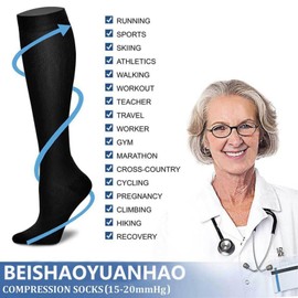 AWAVM 6 paires Chaussettes de Compression,15-20 mmHg Bas de Contention,Bas de Contention pour Femme et Homme,Chaussettes de Compression pour Sportive Cyclisme Voyage en Avion (L/XL)