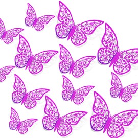AIEX 24 x 3D Butterfly Ornaments with 3 Different Sizes (Rainbow Purple)