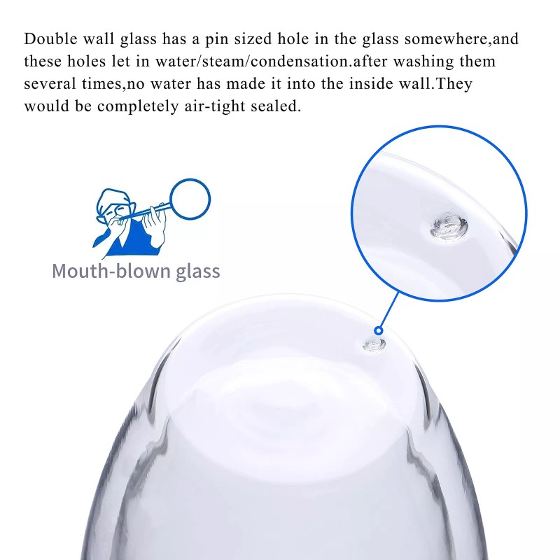 Wells 12 Oz Double Walled Glass Coffee Mugs with Handle,