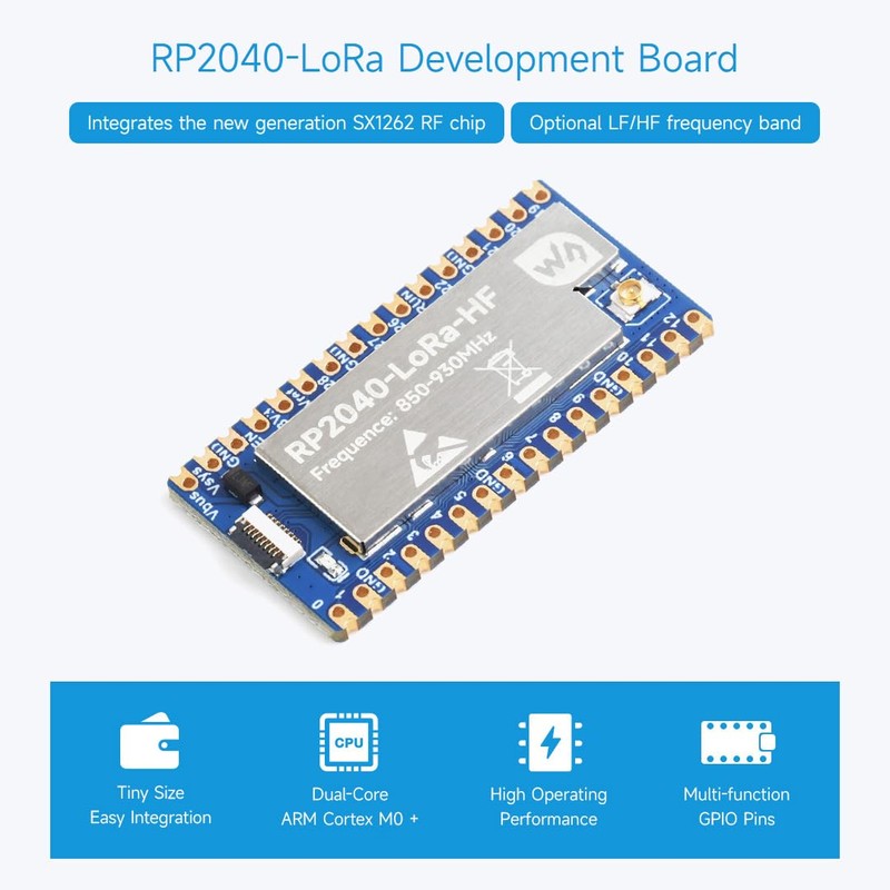 Waveshare RP2040-LoRa Development Board, Integrates SX1262 RF Chip, Long-Range Communication,