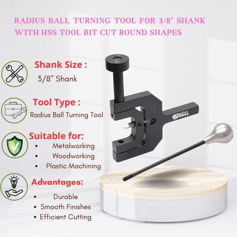 Bluefox Tools Radius Ball Turning Tool for Lathe, 3/8" Shank