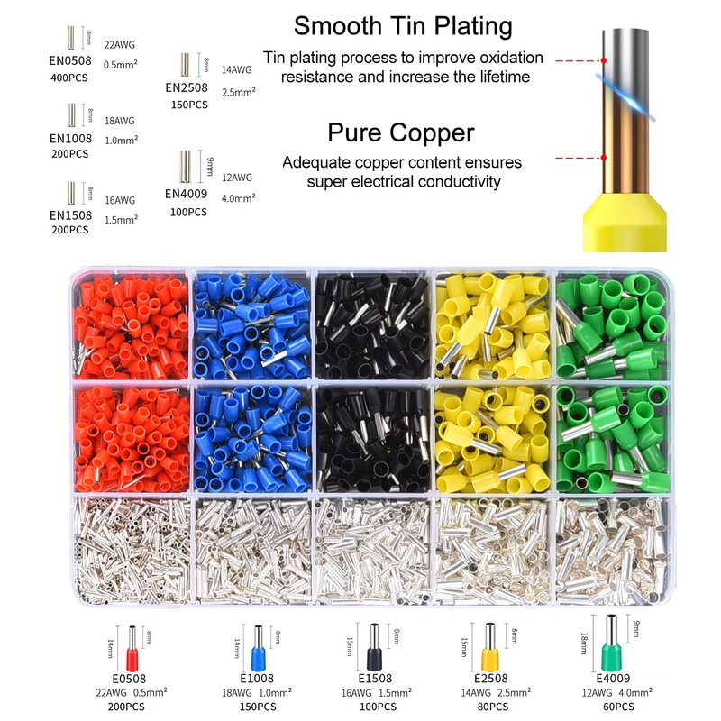 Ferrule Crimping Tool Kit, Self-adjusting Hexagonal Pliers(AWG23-10) Wire Terminals Crimper