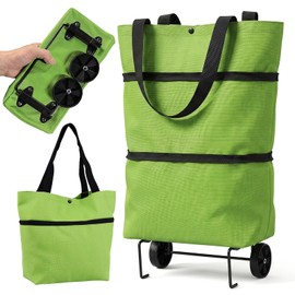 One 2-in-1 Foldable Shopping Bag with Wheels, Collapsible Trolley Cart