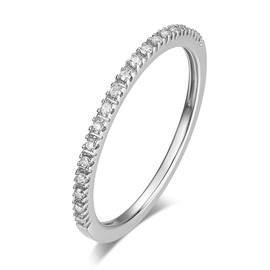 HAFEEZ CENTER 14K Gold Moissanite Rings for Women Moissanite Wedding Band 1.5mm 14K Solid Gold Eternity Wedding Band Wedding Rings for Women (White-Gold, 7.5)