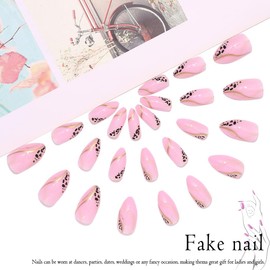 Vatocu French False Nails Almond Short Pink Blue False Nails Glitter Golden Lines Acrylic Stick on Nails for Women and Girls (Pack of 24) (French 3)