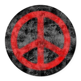 CafePress Distressed Red Peace Sign 5.5" Round Car Magnet Magnetic Bumper Display