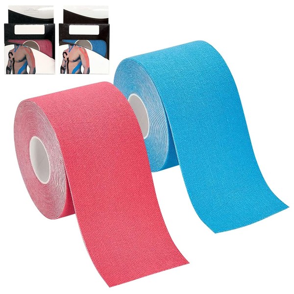 Kinesiotapes, CJBIN Pack of 2 Kinesiology Tape, 5 m x 5 cm Tape, Sport, Waterproof & Elastic Kinesio Tapes, Physio Tape for Knee, Shoulder and Elbow, Blue & Pink Sports Tapes