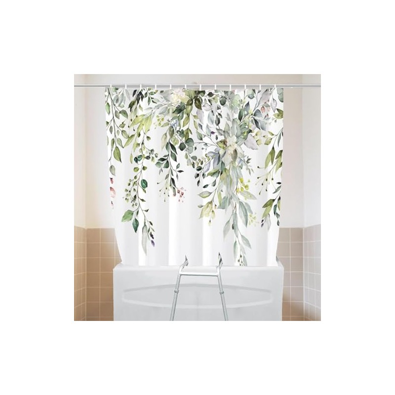 Gipsighila Green Split Shower Curtain for Transfer Bench with Eucalyptus