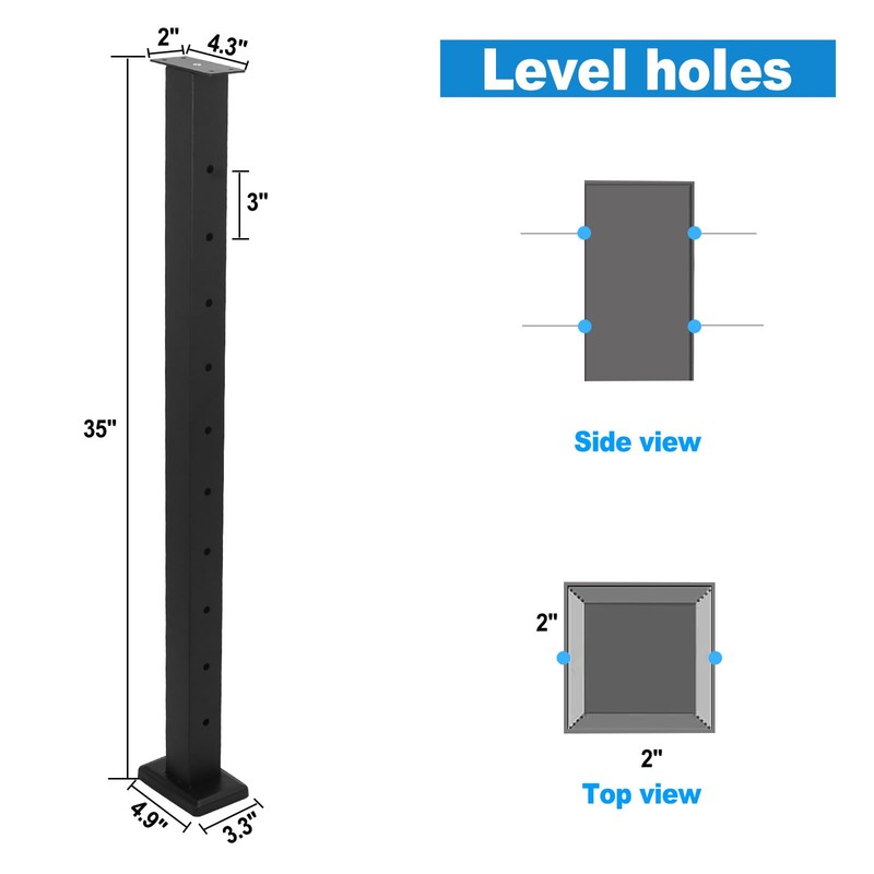 Sidasu 36" Level Post Drilled Cable Railing Post Stainless Steel,