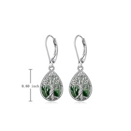 Sterling Silver Tree of Life Earrings for Women Moss Agate Earrings Moss Agate Jewelry Dangle Drop Leverback Teardrop Birthday Gifts