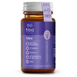 Suplemento Memoria y Concentración Cerebro IDEA TIBA SALUD | 30 Cápsulas, Bacopa Monnieri 800 mg, Té Verde, Vitaminas A C B1 B6 B12, Zinc, Multivitamí