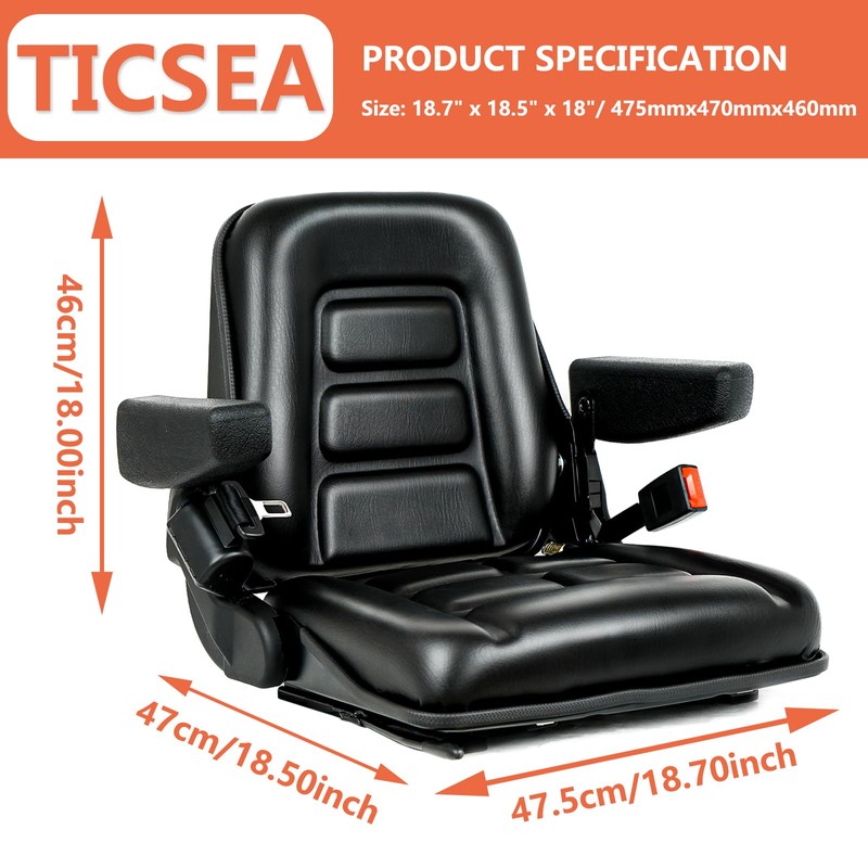 TICSEA Universal Forklift Seat, Tractor Seat with Adjustable Angle Back,