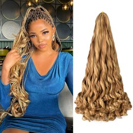 French Curl Braiding Hair 22 Inch 75g/Pack Crochet Hair for Black Women 8 Packs Tangle Free Loose Wavy Pre Stretched Braiding Hair Synthetic Hair Extensions(22 Inch,8 Packs,P27/30)