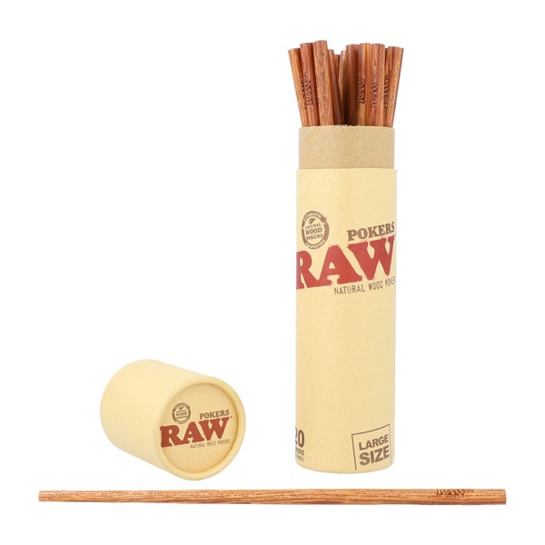 RAW Large Natural Wood Pokers | Pack, Push, and Roll | 8.75'' x .25'' Each Poking Stick | 20 Pack