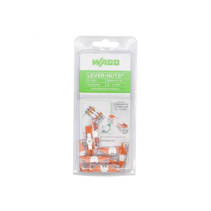 WAGO 221-2401 Lever-Nuts Inline 2-Wire Splicing Connectors 10-Pack WAGO