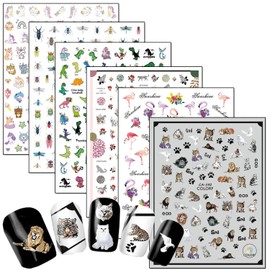 Cartoon Animal Nail Art Stickers, Unicorn Flamingo Insect Leopard Tiger Cat Dinosaur Nail Art Decals 3D Self-Adhesive Sticker Design for Women Girls Manicure Decoration DIY Nail Decal (6 Sheets)