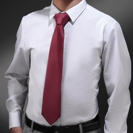 Murong Jun Men's Ties Solid Color Pure Polyester Plain Fine Stripes Necktie Burgandy Ties For Men