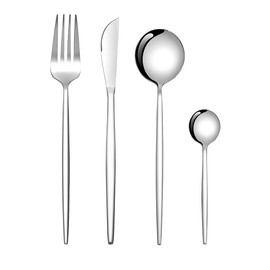 Raganet, Juego de Cubiertos de Acero Inoxidable con 24 piezas, Cubiertos para 6 Personas, Tenedor, Cuchillo y 2 Cucharas, Aptos para Lavavajillas.