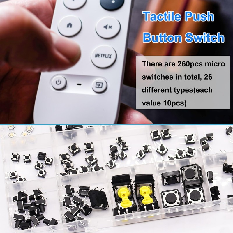 TWTADE 260Pcs Micro Momentary Tactile Push Button Switch 26 Values