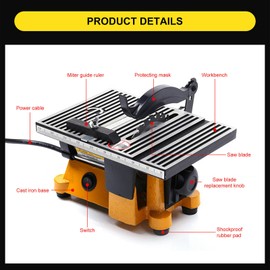 4500RPM Mini Table Saw, with 15.9mm / 0.63" Cutting Depth Circular Blade Adjustable Miter Guide Ruler, GDAE10 Electric Model Sliding Woodworking Household Bench Crafts Hobby DIY Tool Machine