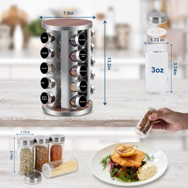 WAYDA Rotating Spice Rack Organizer, 20 Jars Revolving Seasoning Organizer for Cabinet, Stainless Steel Spice Tower for Kitchen Countertop with Reuseable Labels and Funnel