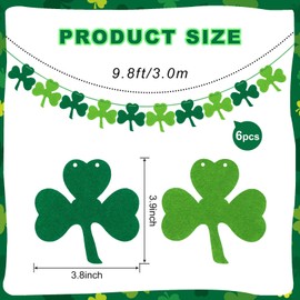 HFATMOS 6 Pcs Felt Shamrock Garland, Green Lucky Clover Banner, Valentine Garland Hanging for St Patricks Day Decorations, and Irish Home Party Supplies