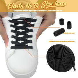 Yusimu Black Elastic No Tie Shoe Laces for Trainers, Adults & Kids | Quick-Lock Stretchy/Easy Flat Laces - Perfect for Running/Gym/Everyday Use - 2 Pairs