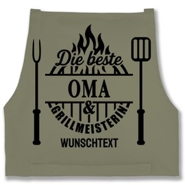 Schürze - Grillschürze Die beste Oma und Grillmeisterin I Muttertagsgeschenk Grillen für Omas Geschenk Großmutter Weihnachten Geschenk Grossmutter - 85x69 - Sage Grün - personalisierte grandma