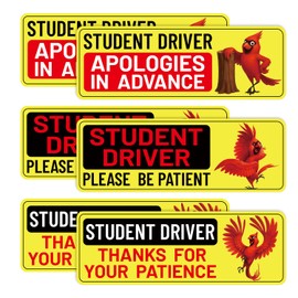 6pcs Funny Student Driver Car Magnets, 10x3.5in Reflective New Driver Signs Please Be Patient Magnetic Bumper Sticker Removable Safety Attention Sign for Rookie