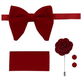 Dan Smith Suede Party Oversized Bow Ties Plain Oversized Bowtie Pocket Squares Cufflinks Lapel Pin Set Red Clip-On Adjustable Big C.C.O.T.004 Burgundy, Red