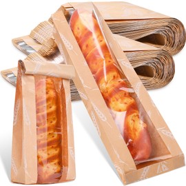 Affrolling 100 Pcs French Bread Bags Bulk with Window for Homemade, 18 x 6.5 x 2 Inch Long Paper Bags for French Bread for Bakery Storage Brown Kraft Loaf Biscuits Packaging(White Brown)