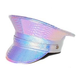 Funk Plus Snake Embossed Rainbow Holographic Captain Hat Police Hat (Snake)